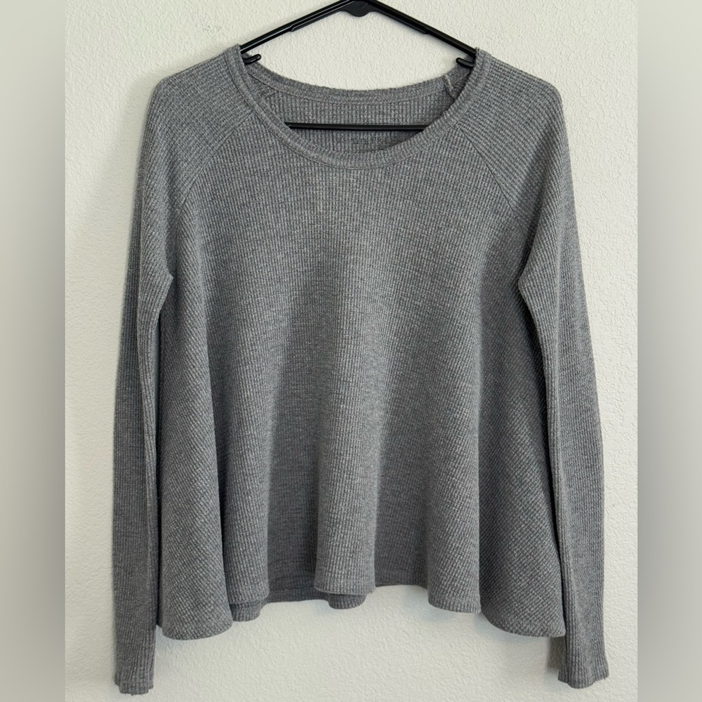 Free People Thermal Waffle Knit Long Sleeve Light Gray